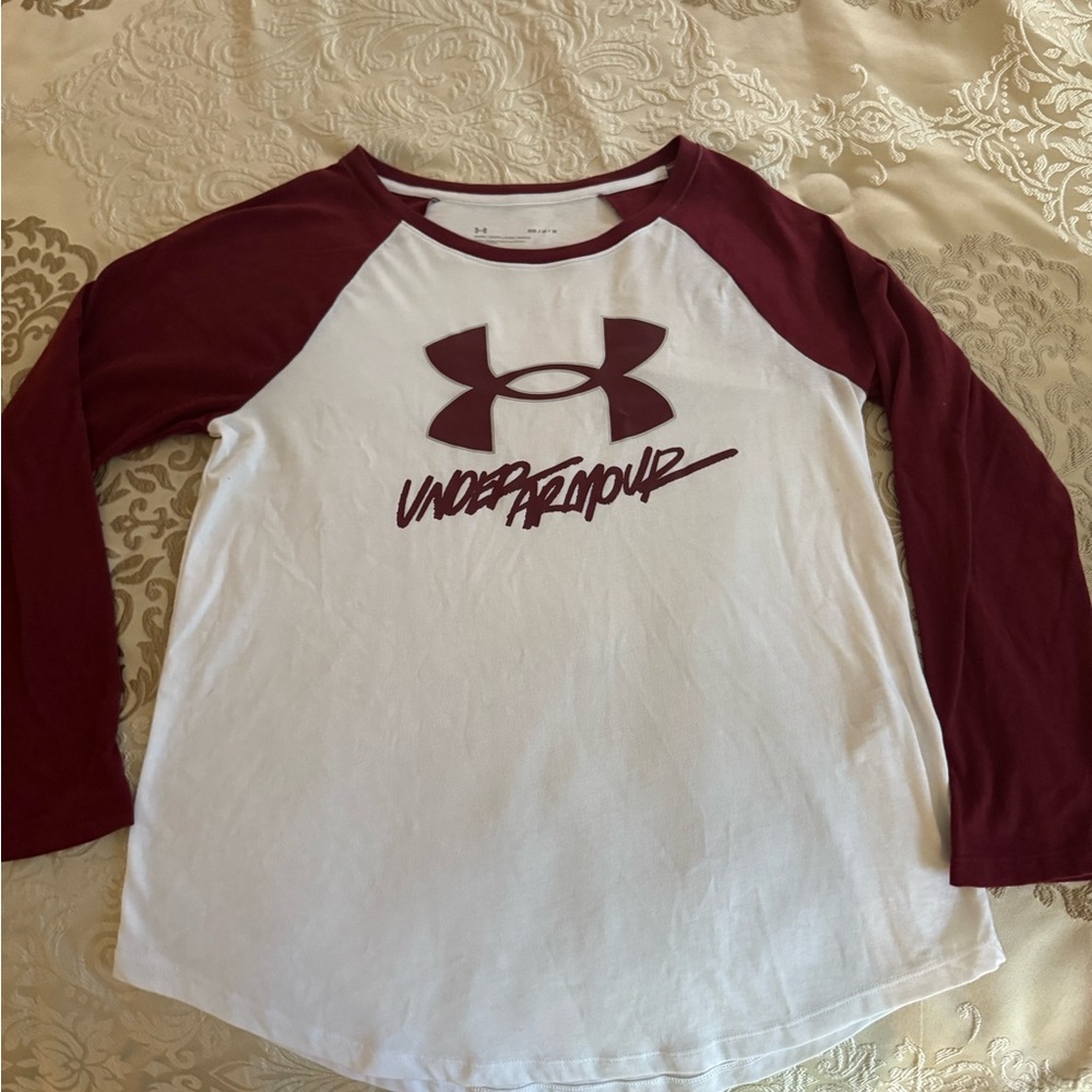 Under Armour White and Red Long Sleeve Tee